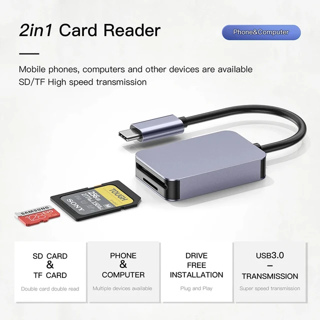UHS-II USB C Card Reader SD 4.0 Card Reader SD Card Reader Micro SD Card Reader для ноутбука, телефона Macbook PC Card Reader 4