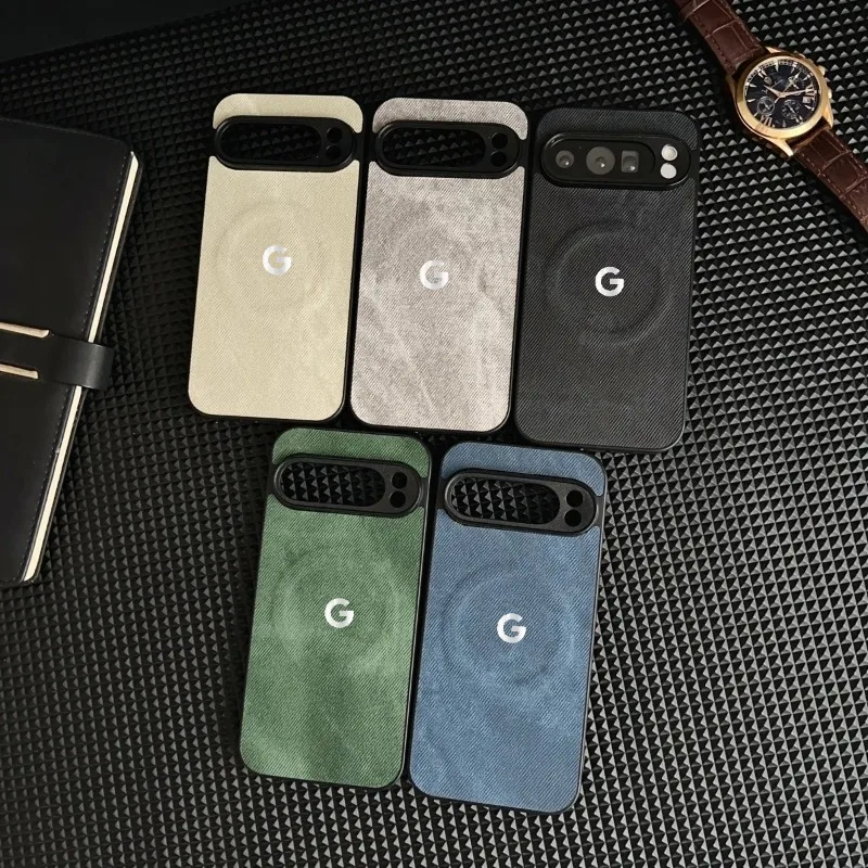 Vintage Denim Texture Magnetic Leather Case with Wireless Charging Compatibility