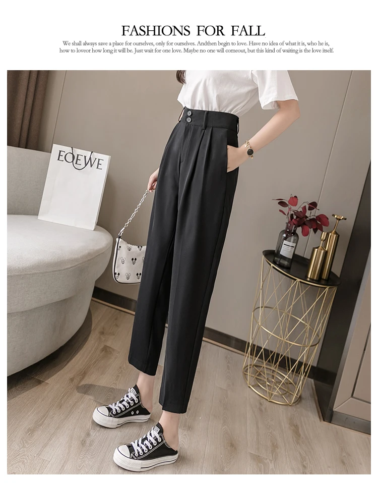 Fashion Female Pants Straight Trousers Suits S-XL New Women Pants Harajuku Suit Pants Elastic High Waist Nine Points Pants 253H flare jeans