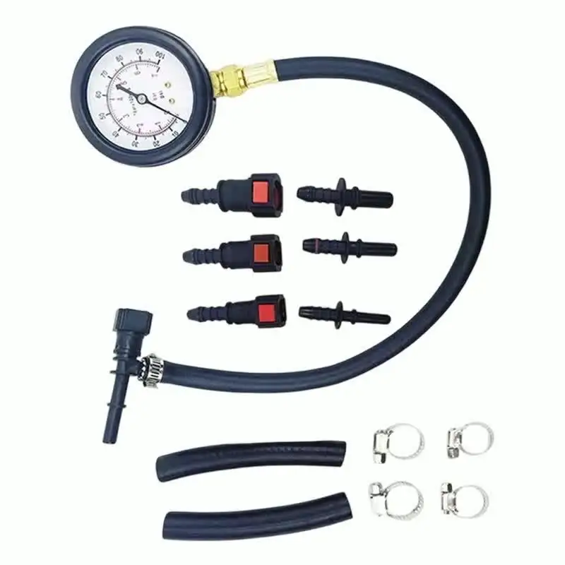 4-Piece Fuel Pressure Tester Kit With Gauge & Multiple Fittings (6.30, 7.89, 9.49)
