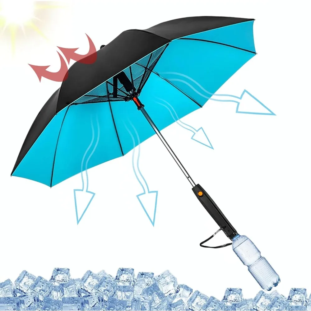 Uv Blocking Umbrella with Fan and Mist Spray, 2024 Upgrade 3 in 1 Umbrella with Fan and Mister, USB Rechargeable Sun Umbrella