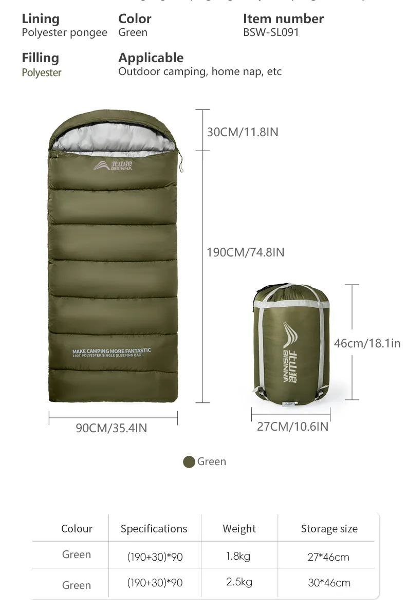BISINNA Camping-Schlafsack, leicht, warm, Umschlag-Schlafsack für Outdoor-Reisen, Wandern, 2,5 kg – Detail 10