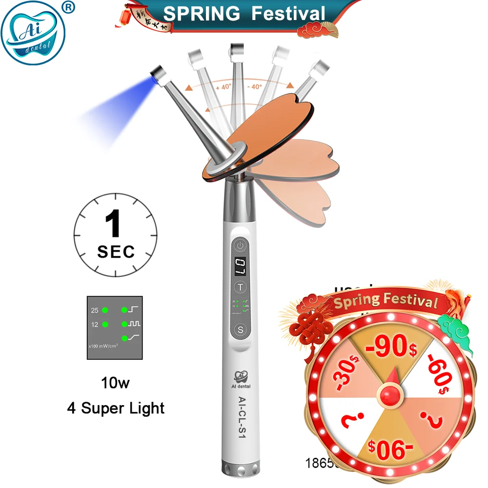 Lampada Per Cure Odontoiatriche Ai-Cl-S1 Testa Oscillante Blu Senza Fili Da 80 Gradi Regolabile 1 Secondo Strumenti Di Polimerizzazione Per Lampade A 