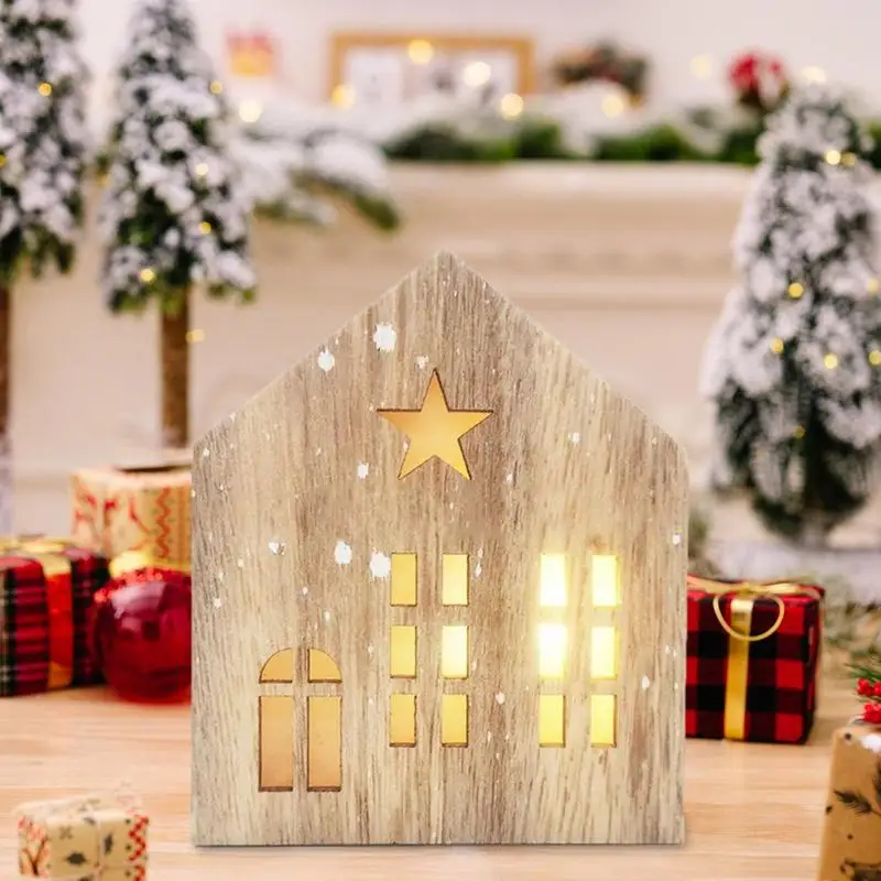 

Christmas Wooden House Decor durable House Shape Christmas Light Up Wood Wooden Luminous Mini House Decorations Supplier