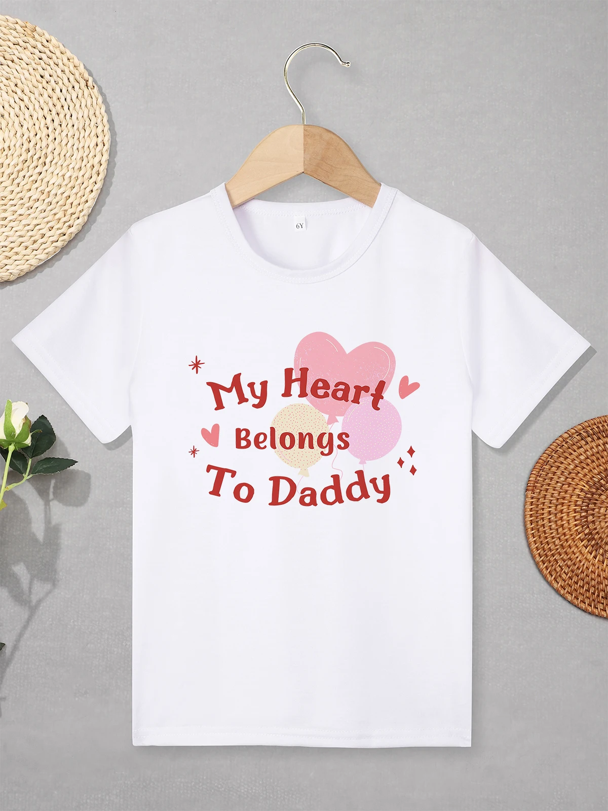 

My Heart Belongs To Daddy Cute Girl Clothes Aesthetic Harajuku Stylish Kids T Shirt Outdoor Play Casual Versatile Streetwear