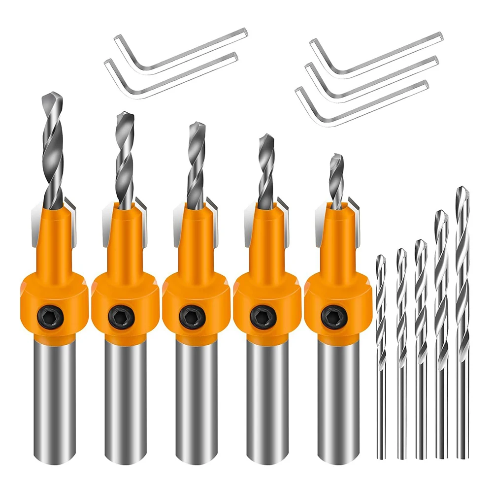 

14pcs Adjustable Countersink Drill Bit Wrench Kit Tapered Drill Bit 8mm Hex Shank For Woodworking Hole Punching Power Tool Parts