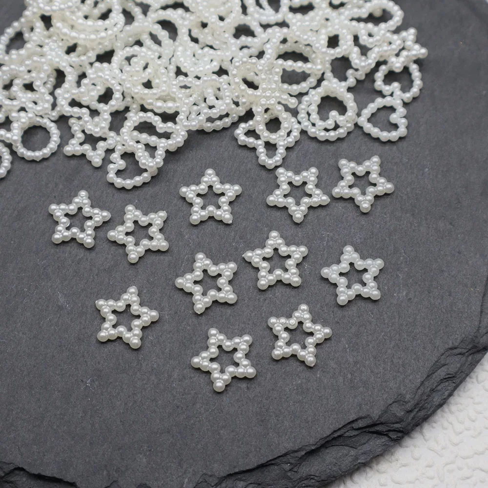 White Heart Nail Pearls for DIY 3D Crafting and Nail Decoration - 50 Pieces