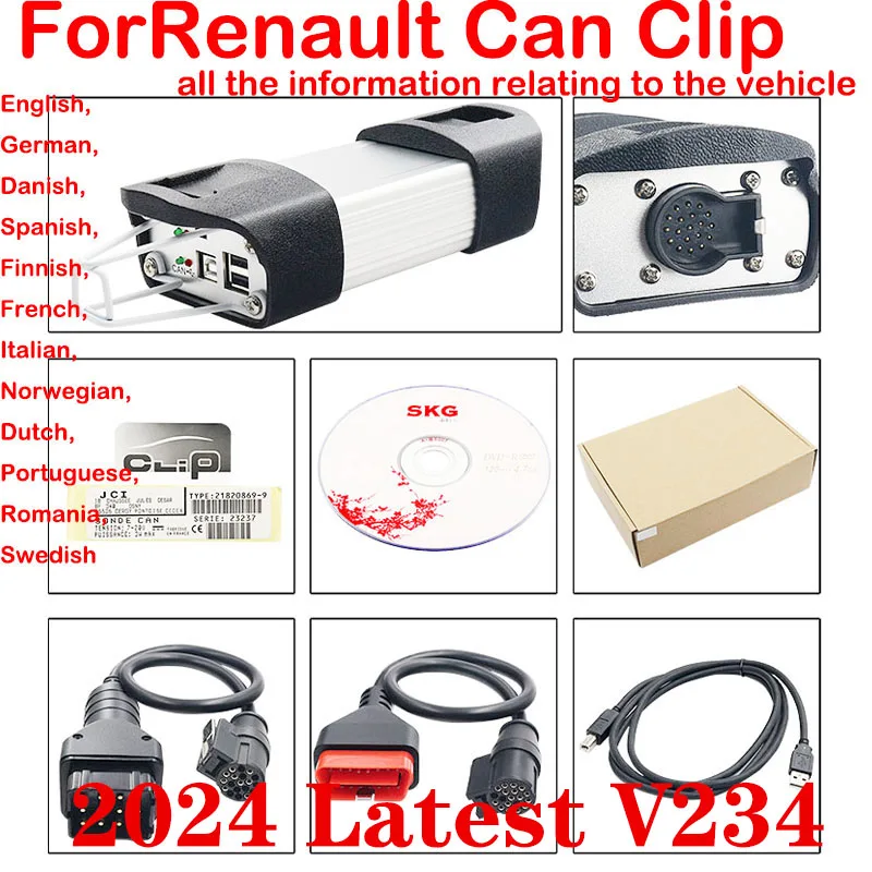 V234 For Renault Can Clip Suppport CAN-M Full system Auto Car Scanner update reprog Can Clip car scanner