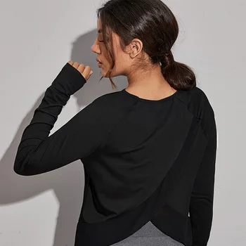 Women Yoga Shirt Fitness Sexy Sports Gym Crop Top Running Long Sleeve Blouse Winter T-Shirt Workout Sportswear 4