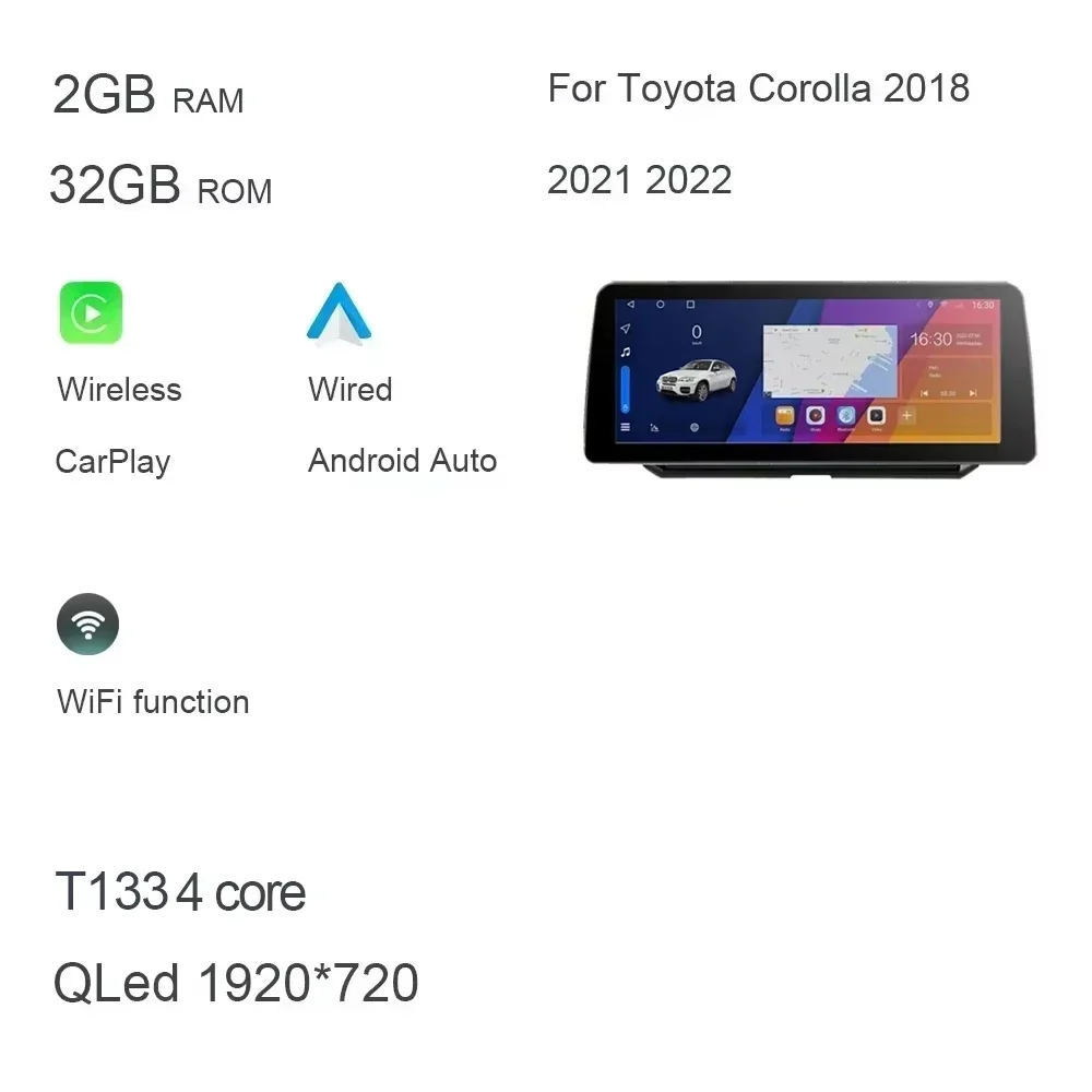 12.3 "QLED 720P 360 8G + 256G Carplay Android 14.0 Araba Oyuncu GPS DSP WIFI Stereo autoradio Toyota Corolla 2018 2019 2021 2024