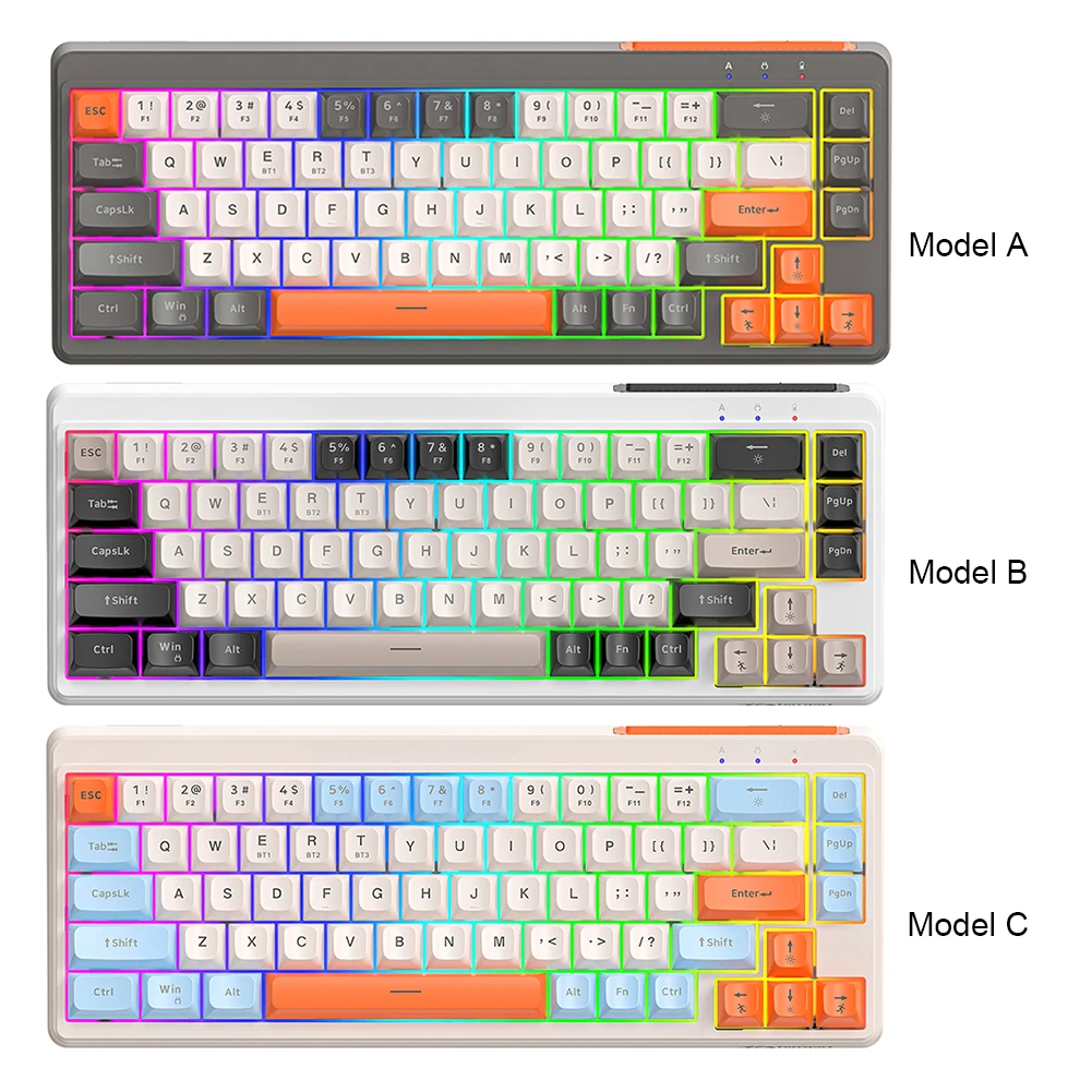 Wireless Mechanical Keyboard Tri-Mode BT5.0/2.4GHz/USB-C Mini Office Keyboard RGB Backlit for PC Laptop