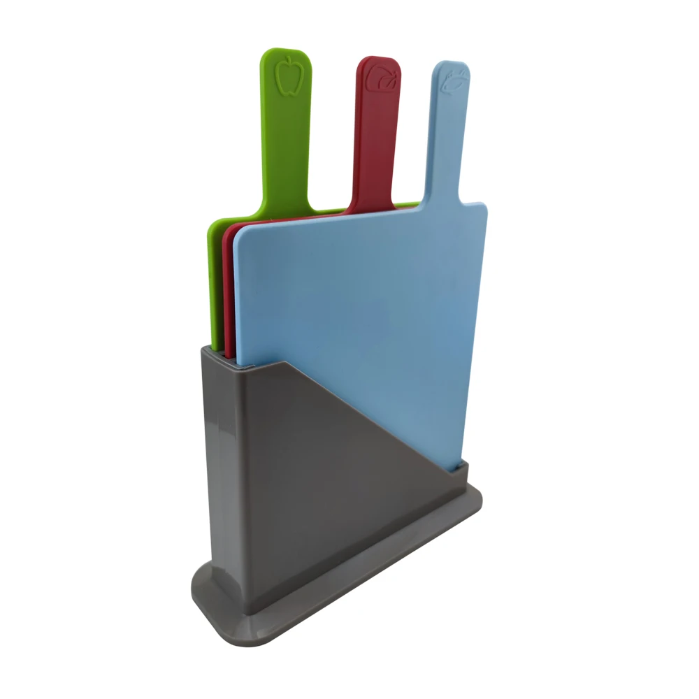 

3PCS Set Cutting Boards for Kitchen Colorful Plastic Utility Chopping Board with Holder & Food Icons