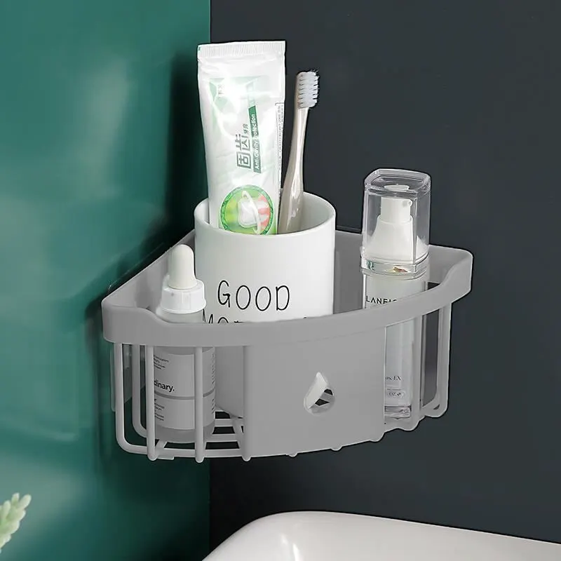 Punch Free Wall Mounted Tripod Bathroom Corner Wash Rack Bathroom Storage Rack