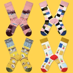 Hip- Hop Trend Women Socks Novel Geometric Florets Personality Design Cotton Sock High Quality Socks oil painting socks
