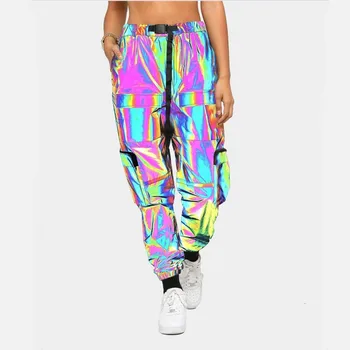 Colourful Holographic Reflective Cargo Pants 1