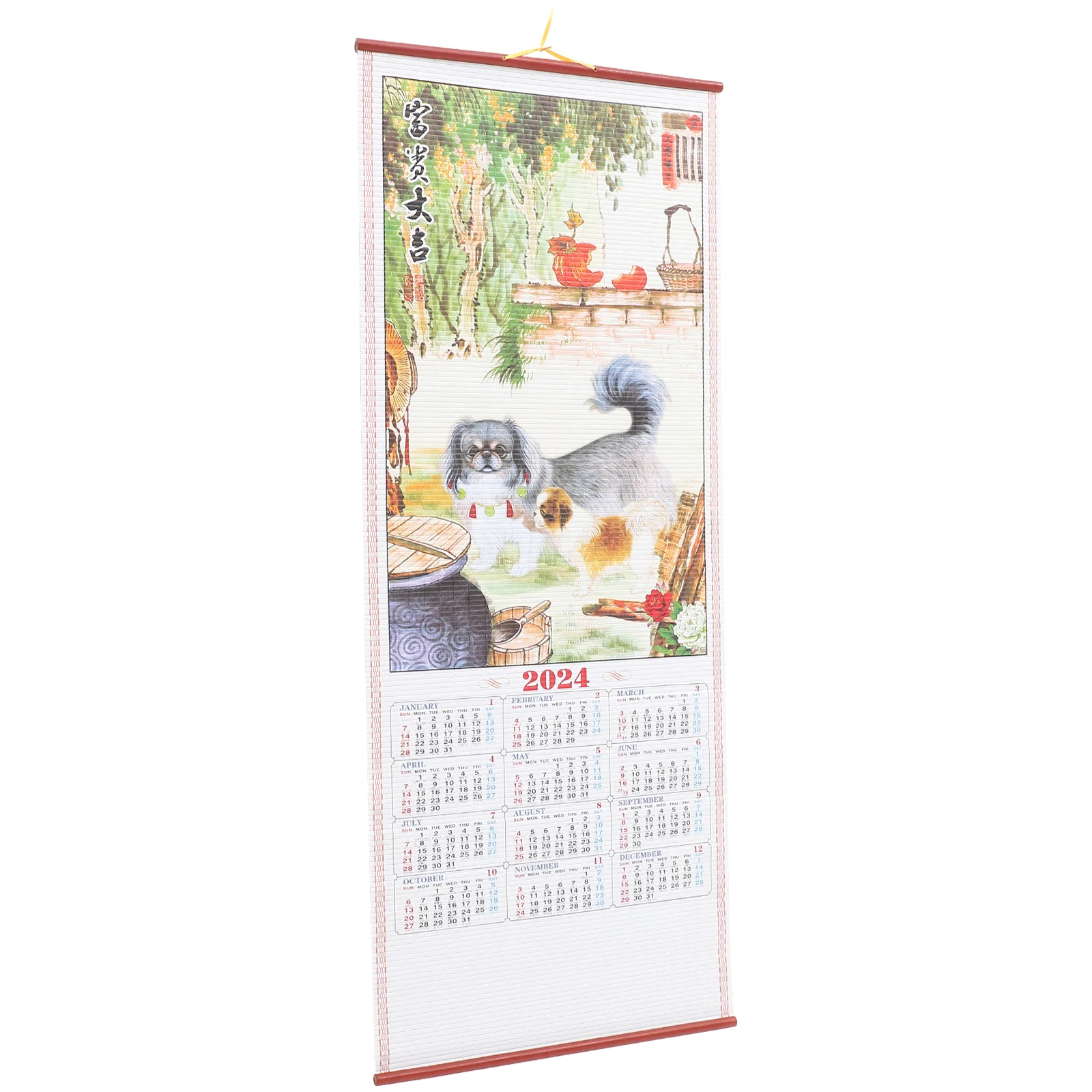 

2024 Chinese Wall Scroll Calendars Year The Dragon Calendar Lunar Yearly Imitation Rattan Scroll Calendar Spring Festival