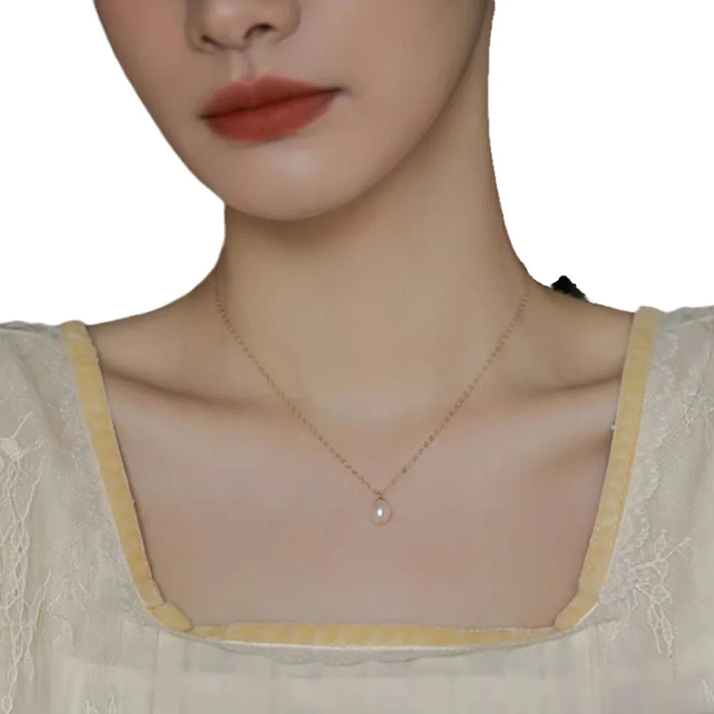 Light luxury simple 925 sterling silver gold-plated 6A strong light natural rice grain freshwater pearl necklace for women