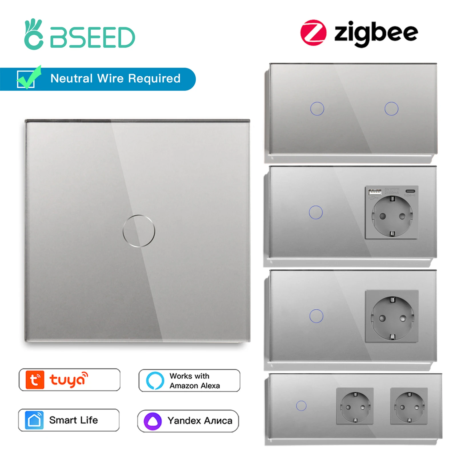 Bseed Zigbee 1/2/3 Light Switch 1/2/3 Way With EU Socket With USB and –  Bseedswitch