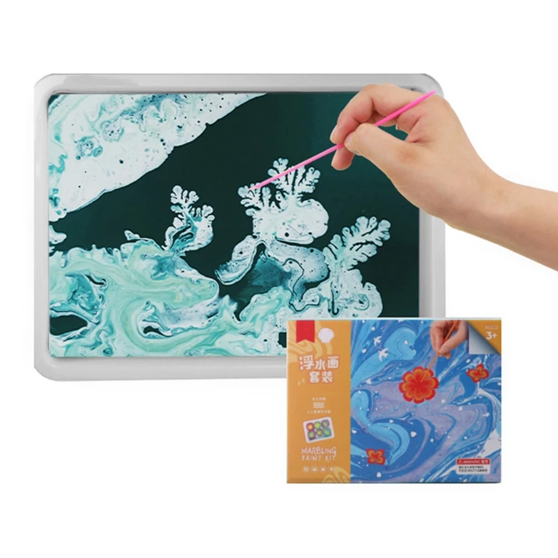Water Marbling Paint Kit Water Art Paint Set Sketch Paper Arts Crafts for Girl Boy Creative Activities 6ml 6/12x