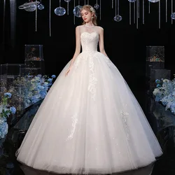 Plus Size Wedding Dresses High Neck Beaded Princess Wedding Gowns Sleeveless Floor Length Bride Dress Robe De Mariee