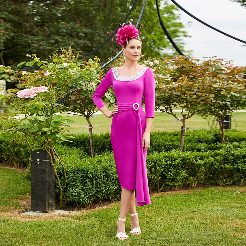 Elegant Fuchsia Sheath Asymmetrical Sleeveless Prom Dresses With Ruffles ,Long Birthday Evening Dress SP1598
