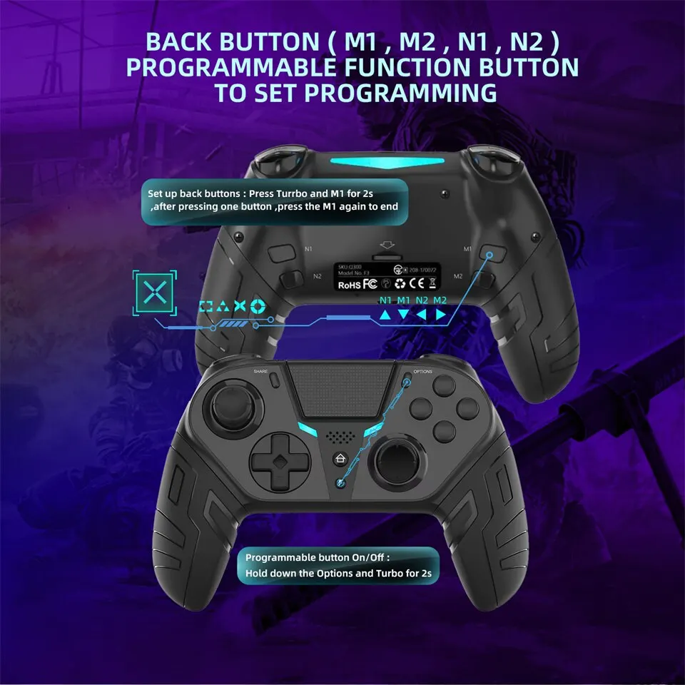 Game Controller For PS4 Wireless Controller Dual Vibration Bluetooth Gamepad Programmable Turbo Function For PS4 Console Android IOS PC Joystick