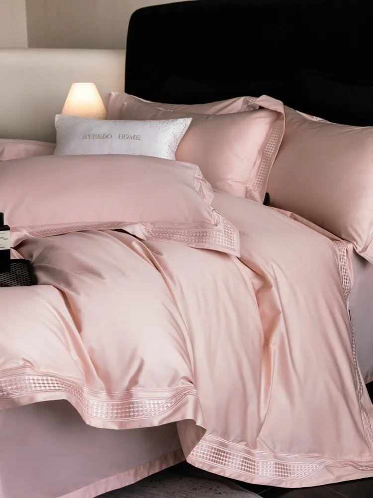 Solid Grey Luxury Hollow Embroidery Cotton Bedding Set 4pcs Ultra Soft Smooth Duvet Cover Bed Sheet Hotel Home Queen King 5