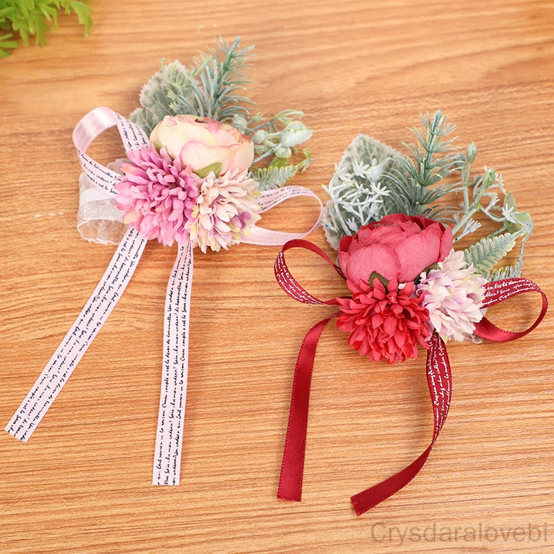 

10P Wedding Bride Bridesmaid Groom Best Man Corsage Wrist Flower Shoes Hat Clothing Gift Packaging Decoration Simulation Flower