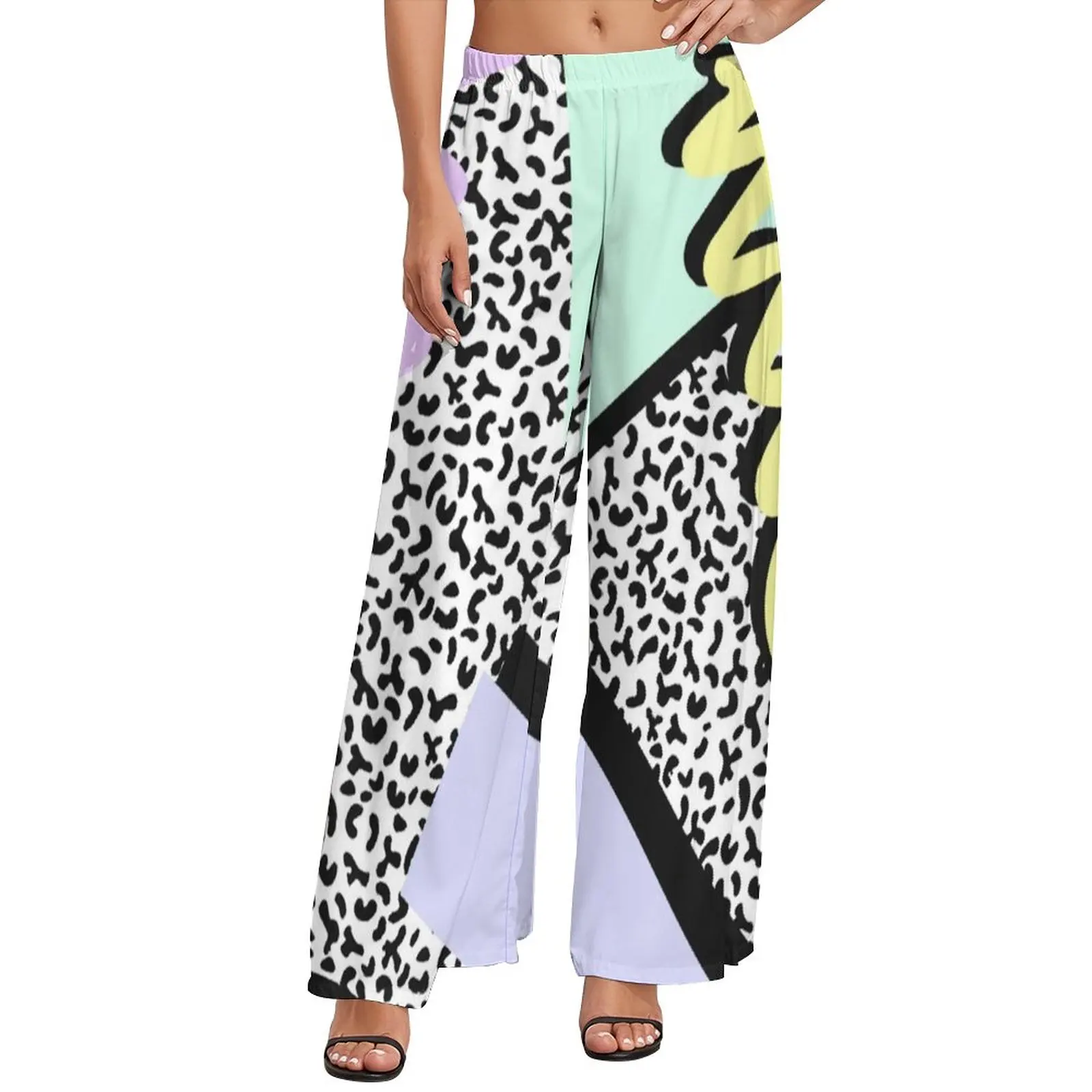 

Eighties Memphis Pattern Pants Women 80s Retro Designs Streetwear Trousers High Waist Casual Wide Pants Gift