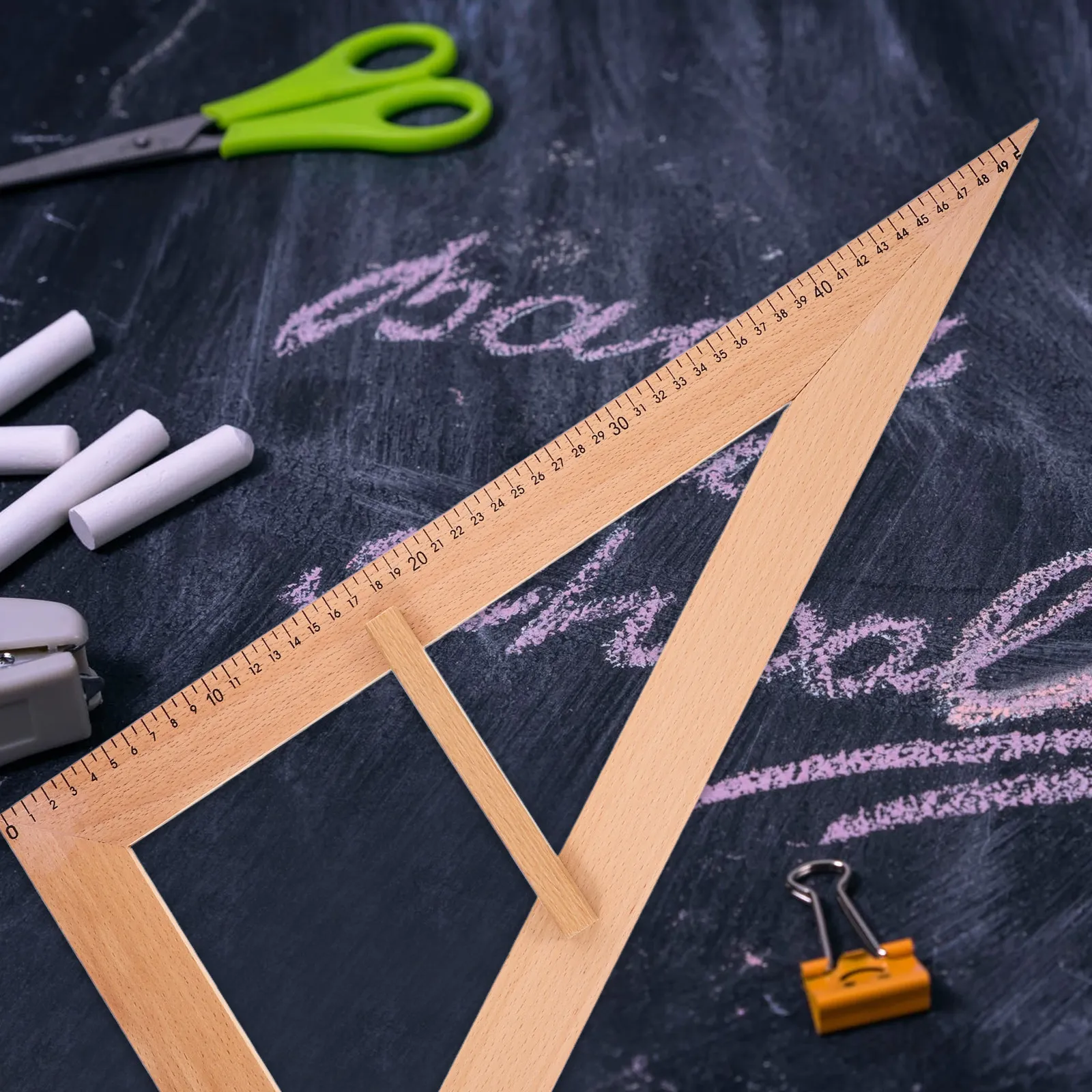 교사용 나무 측정자 대형 교실 교구 손잡이 기하학 그림 측정 도구 자 교구