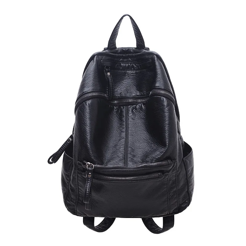 Black Knapsack Female 2024 New Soft Leather Backpack Tide Students School Bag High Street Leisure Travel Backpacks Korean
