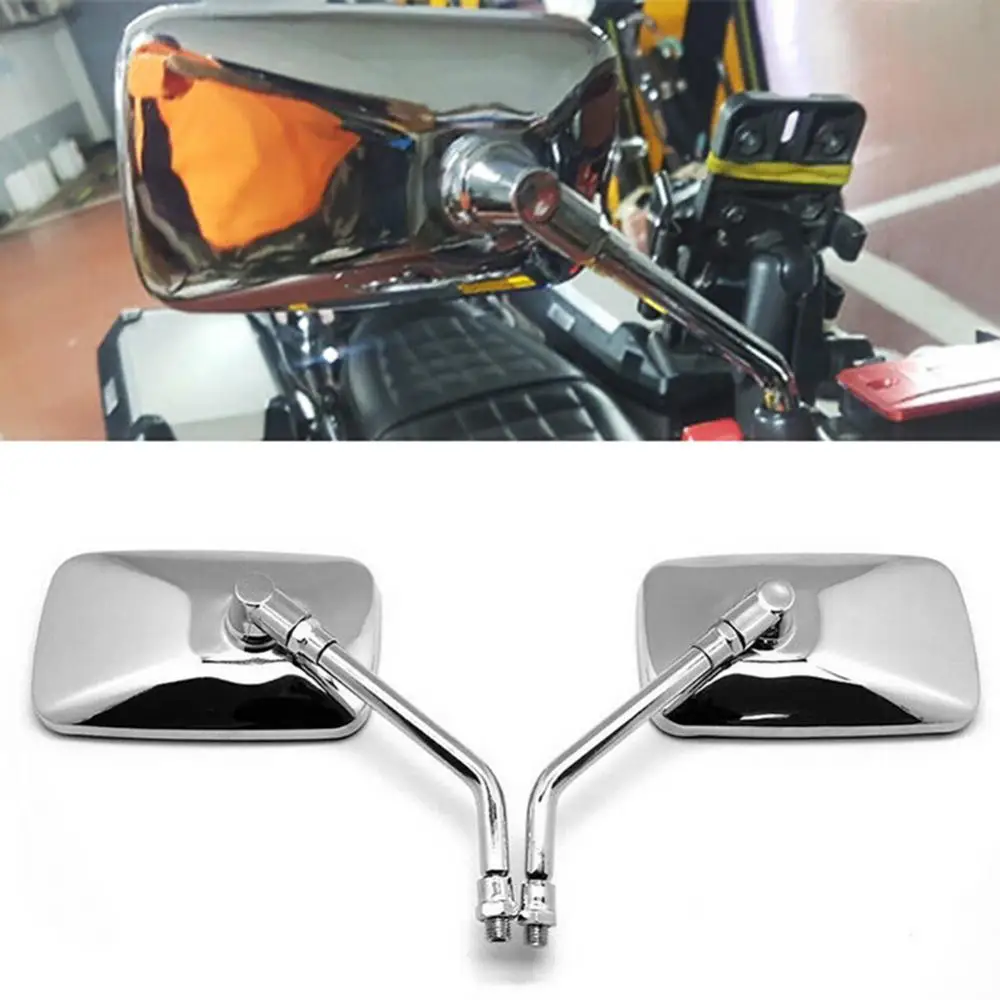 1PairUniversalRectangleMotorcycleRearviewMirrors10mmChrome