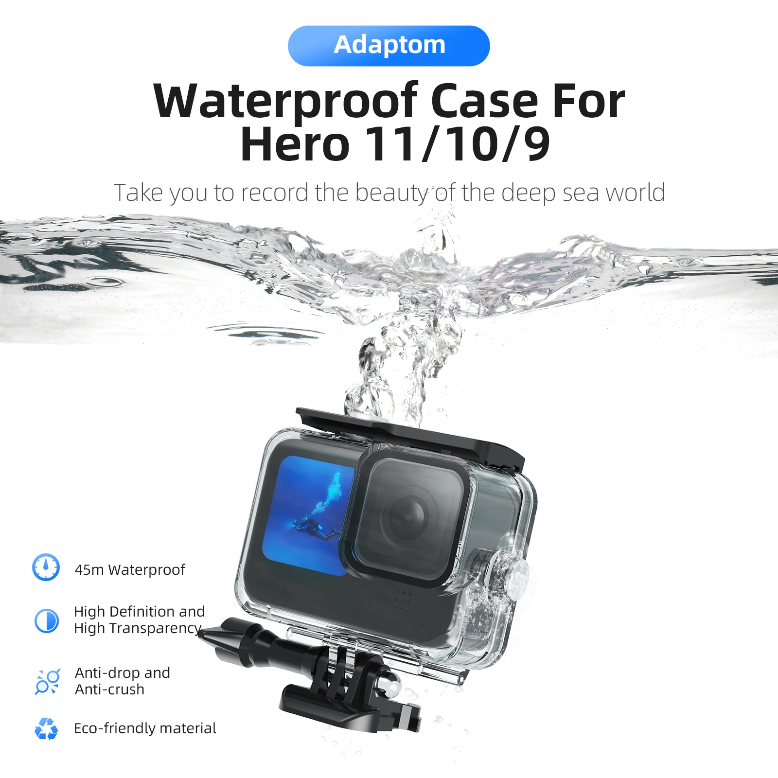 

Adaptom 60M Waterproof Case For GoPro 12 Hero 12 11 10 9 Underwater Diving Housing Cover With Dive Action Camera Accessories