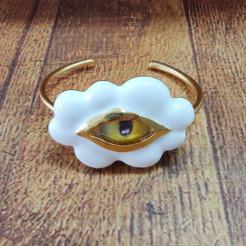 Women Vintage Cloud Demon Eye Bracelet Open-End Bangle Girl's Metal Charms Jewelry Party Costume Accessory Gift