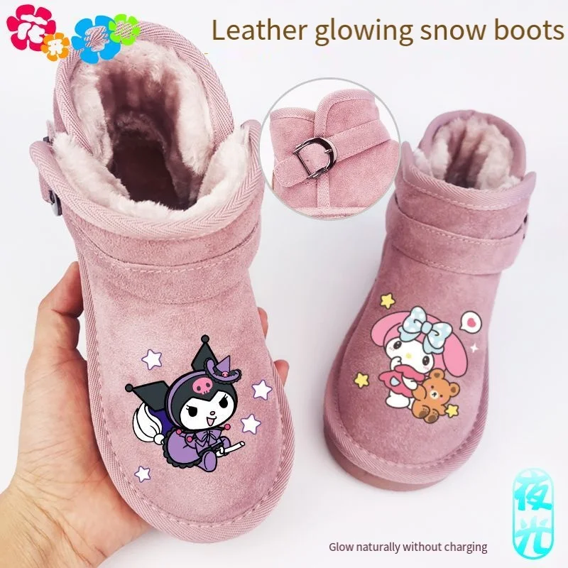 

Kawaii Anime Sanrioed Mymelody Kuromi Cinnamoroll Children's Snow Boots Winter Warm Cotton Shoes Non Slip Velvet Thickened Cute