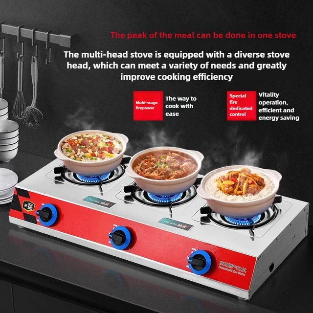 Commercial Restaurant Clay Pot Stove with Flameout Protection 2/3/4/6/8 Burner Gas Stove Home Kitchen LPG Natural Gas Cooktop