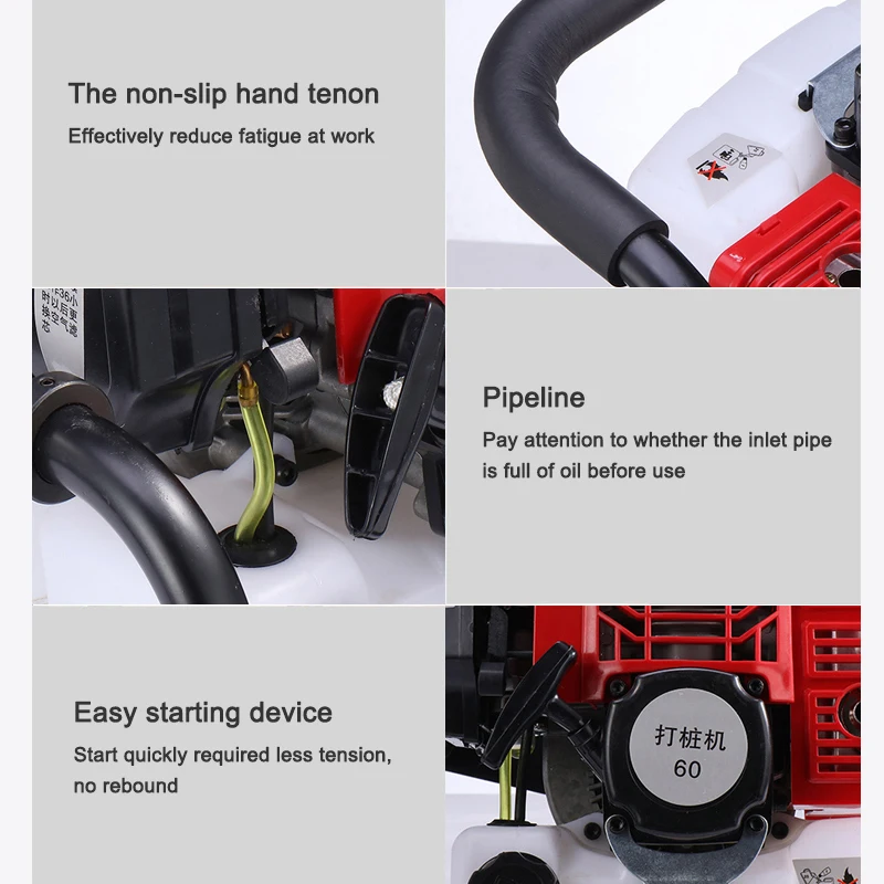 52CC Two Stroke Petrol Engine Hand-held Electric Piling Machine Vibration Absorbing Springs With 100 MM Sleeved For Farm Highway 4