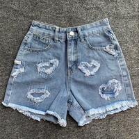 Korean Summer Y2K High Waist Jorts LOVE Heart Shaped Pattern Women's Denim Shorts Casual Jeans Chic Straight Washed Hot Pants - Image 5