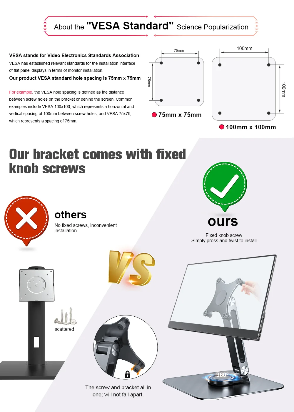 Aluminum Alloy Stand for Protable Monitor Table Bracket Adjustable 360 Rotation M4 Screw Bases Strong Load Capacity Super Stable 6
