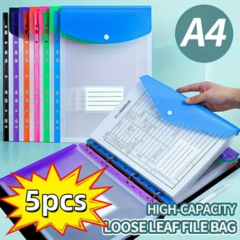 Confezione da 5 cartelle di file A4 colorate | Tasche per raccoglitori a 11 anelli | Organizzatore durevole in PP | Per la scuola, l'ufficio e la casa | Pulsante sicuro