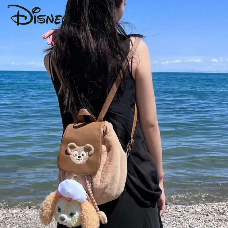 Disney Duffey Women's Plush Bag Fashionable High Quality Girl Backpack Cartoon Casual Versatile Commuter Drawstring Book Bag