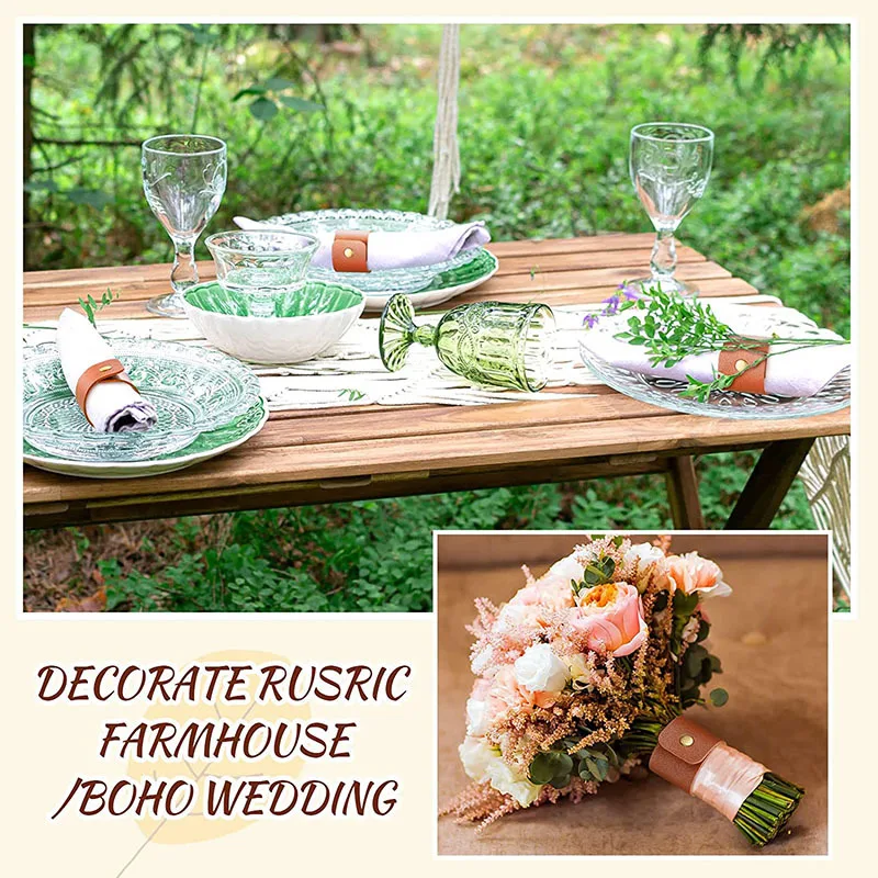 6PCS Artificial Leather Napkin Rings Napkin Holder for Wedding Party Valentine's Day Dinning Table Decoration