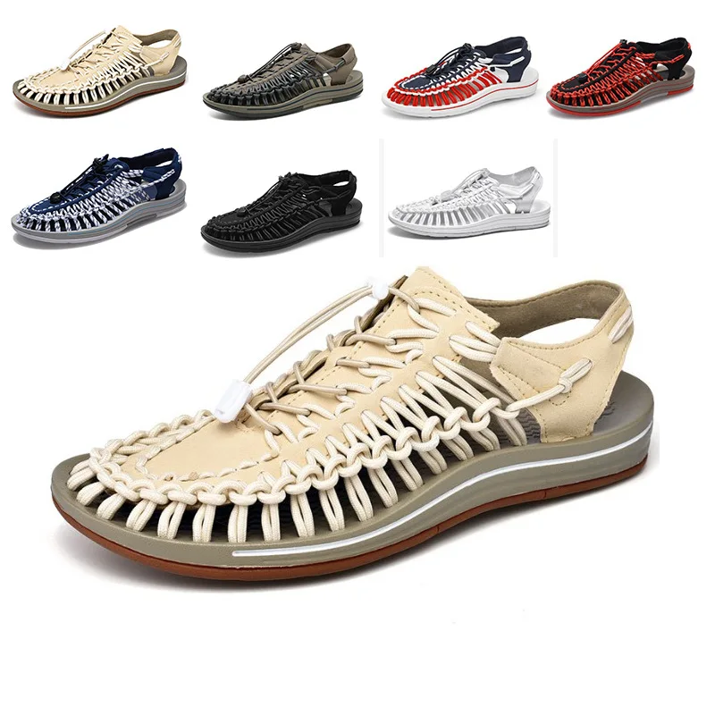 

2023 New Summer Men Sandals Fashion Handmade Weaving Sandals Breathable Casual Beach Shoes Outdoor Couples Sandals Plus Size 48