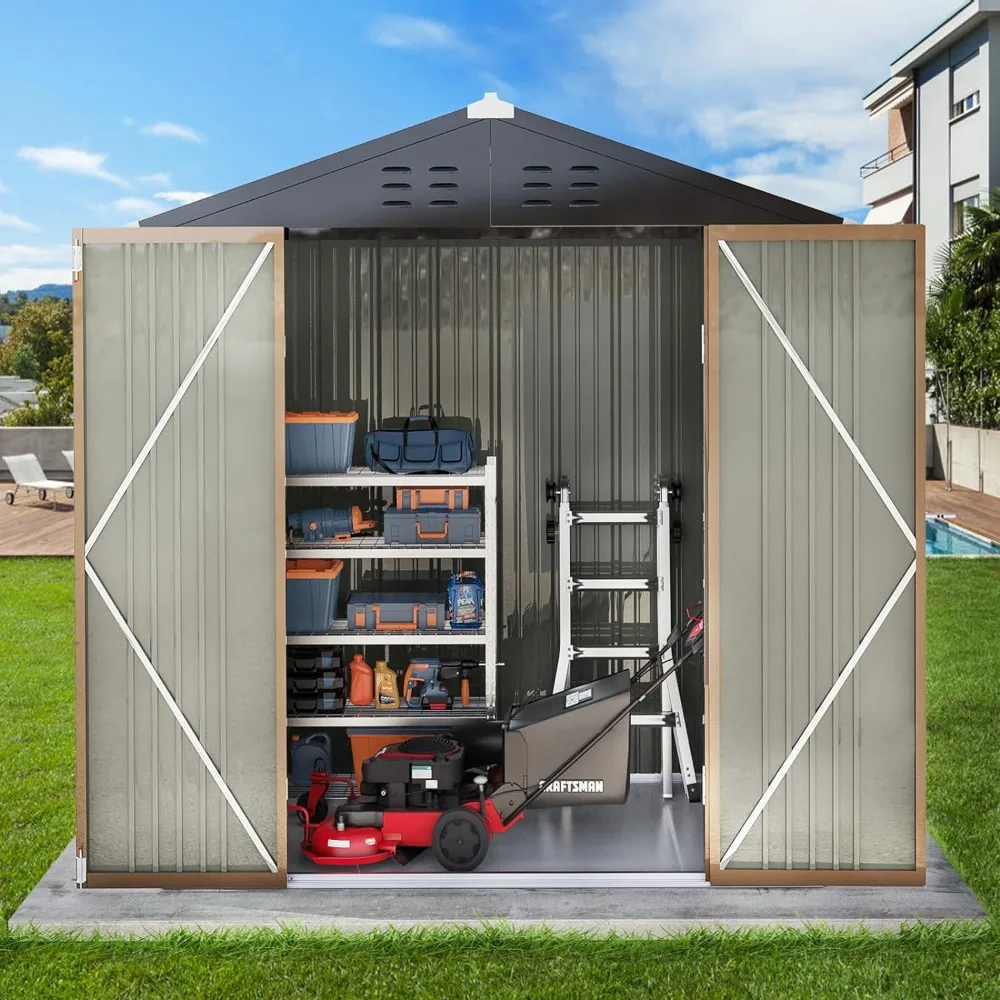 

Outdoor Storage Shed With Floor 6x4 FT Utility Tool Shed Storage House With Lockable Door Tools Garden Buildings Booth Shelter