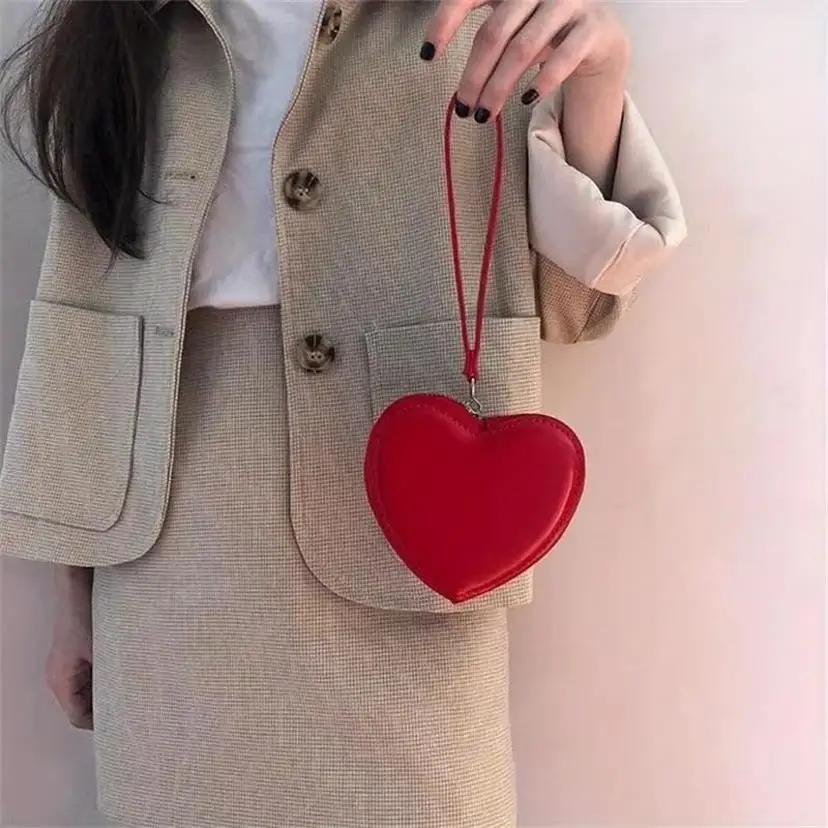 New Love Bag Handheld Bag For Women At Work Coin Wallet Ins Style Cute Mini Versatile Handheld Bag Kawaii PU Leather Heart Bag