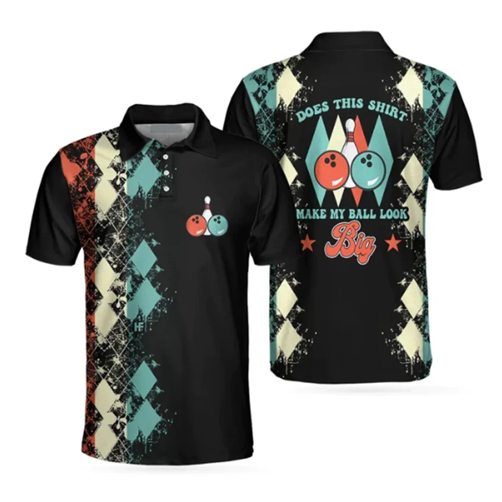 New men's short-sleeved golf Polo shirt bowling printed T-shirt lapel button shirt summer sports golf short-sleeved