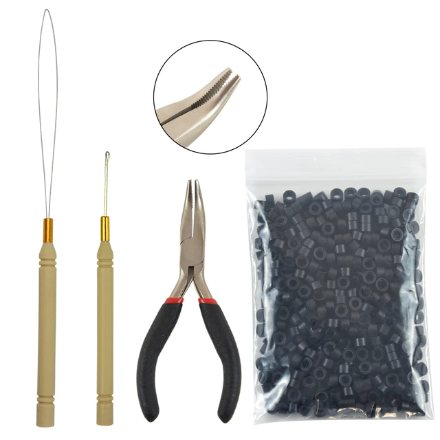 Hair Extensions Tool Kit : I-Tip Hair Pliers 500 Pieces Micro Silicone Hair  Beads/Rings Pulling loop Threader Hook Needle - AliExpress