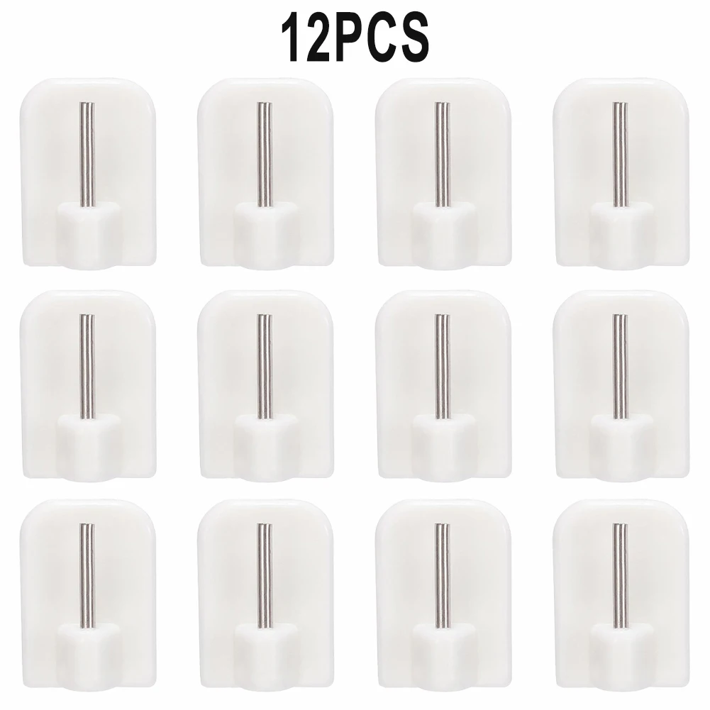 Durable Curtain Hooks Bracket Self-adhesives Stainless Steel+pvc White 4/8/12Pcs Curtain Rod Hook Home Storage