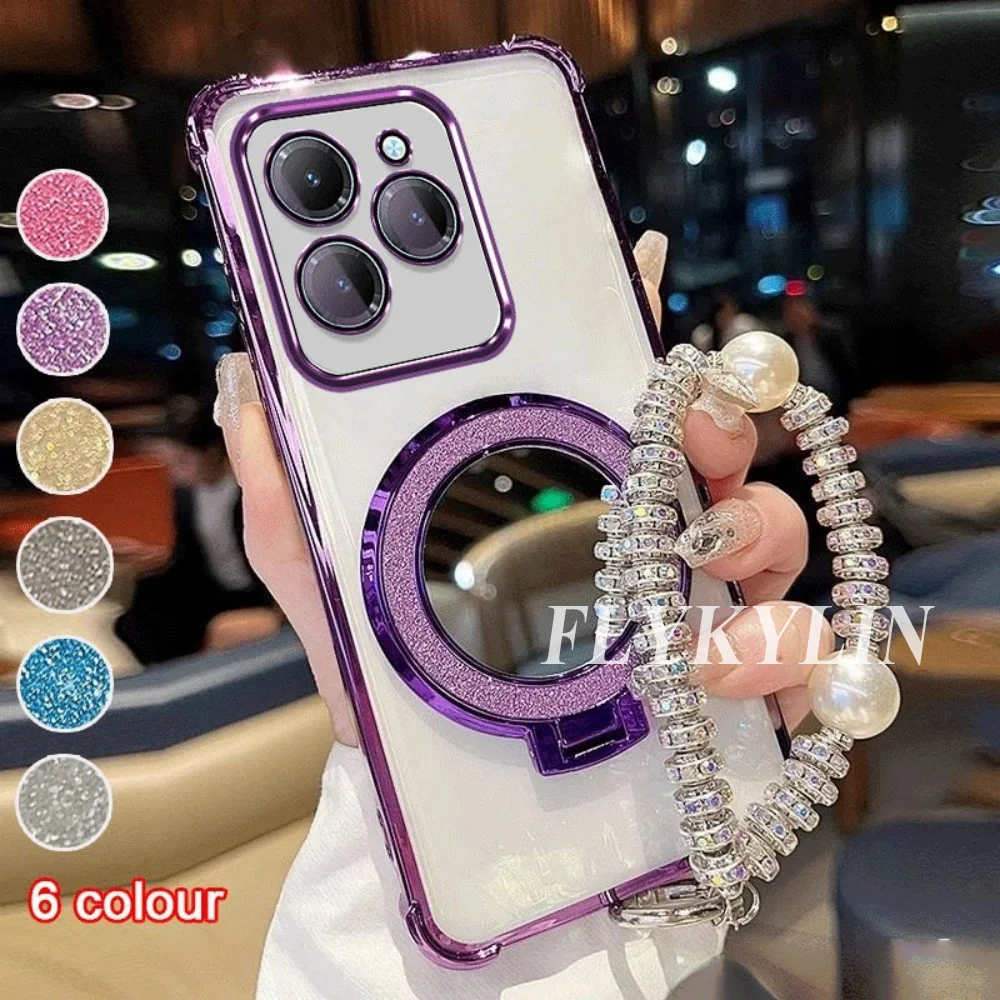 Transparent Protective Soft Shell with Pearl Bracelet and Mirror Holder