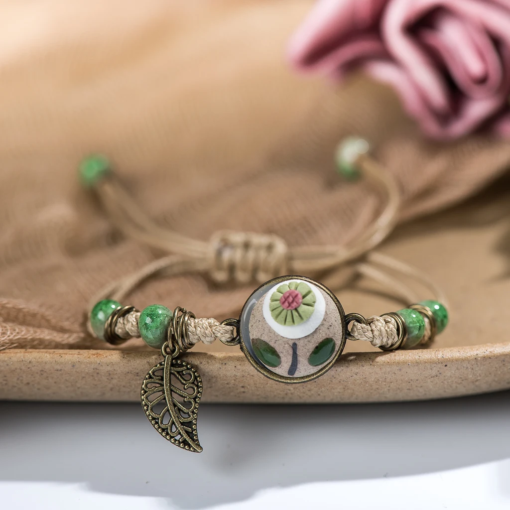 Forest Series Pottery Pendant hand-kneaded Ceramic Adjustable DIY Bracelet Gift Jewelry For Women #82621 bracelet jewelry